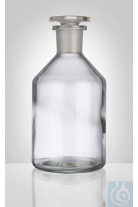Steilbrustflasche, klar, enghals, 50 ml, NS 14/15, Abm. Ø 41 x H 77 mm, komplett mit NS Stopfen,...